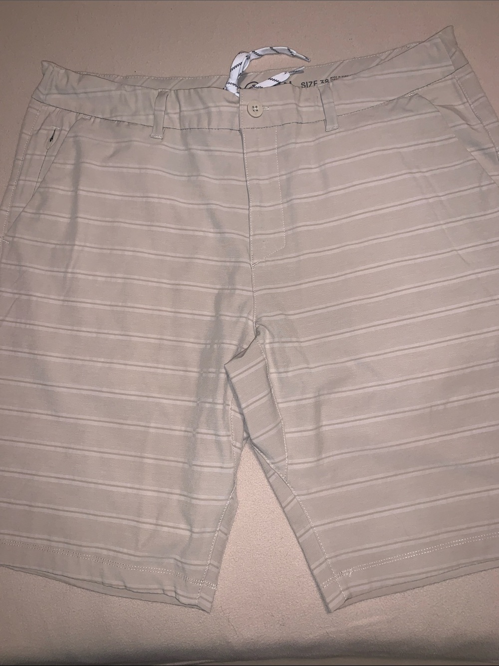 Hang Ten Light Beige Striped Men’s Flat Front Shorts 38